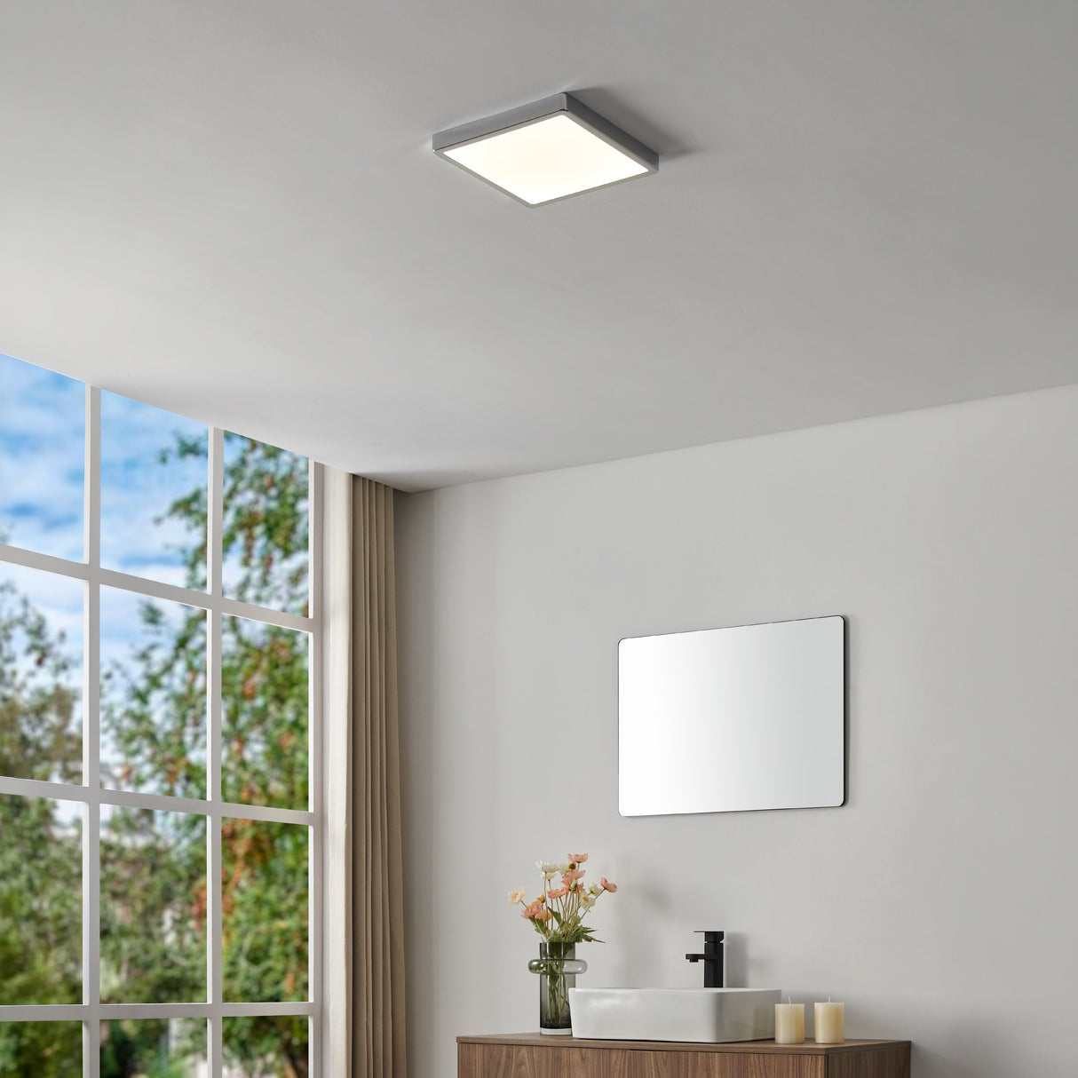 Eglo EU FUEVA?5 Bathroom LED Ceiling Light – Chrome Steel, Square, 4000?K White Light, Indoor Lighting