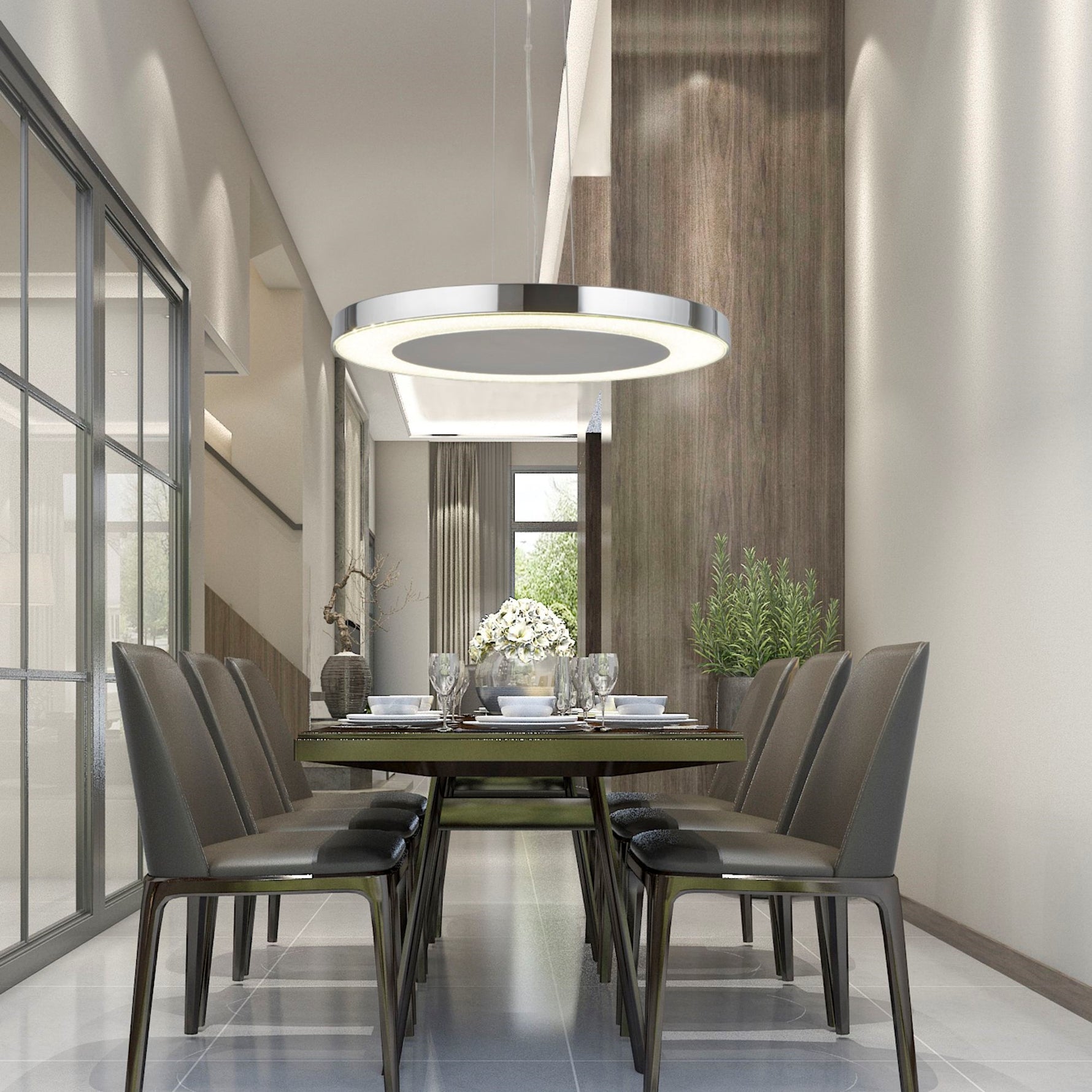 Searchlight Electric Lexi Pendant - Chrome Metal & Crushed Ice Effect Glass 3090-50CC
