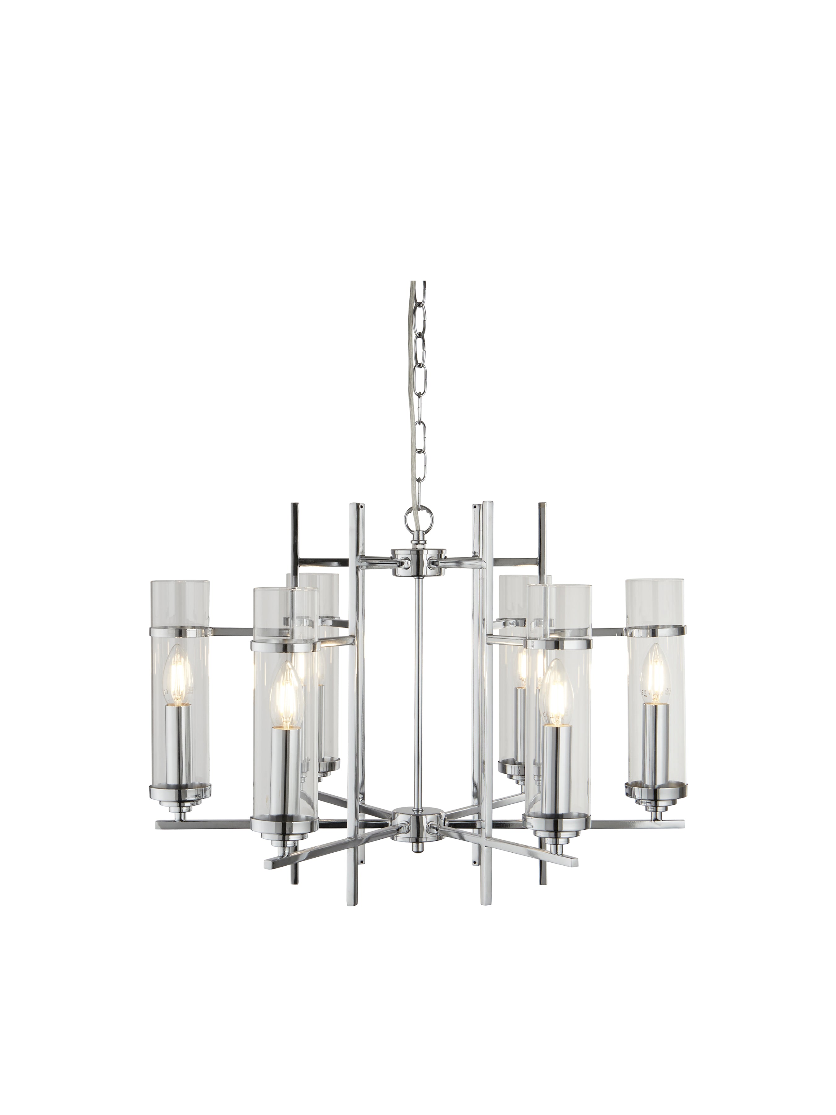 Milo  6Lt Pendant - Chrome Metal & Glass