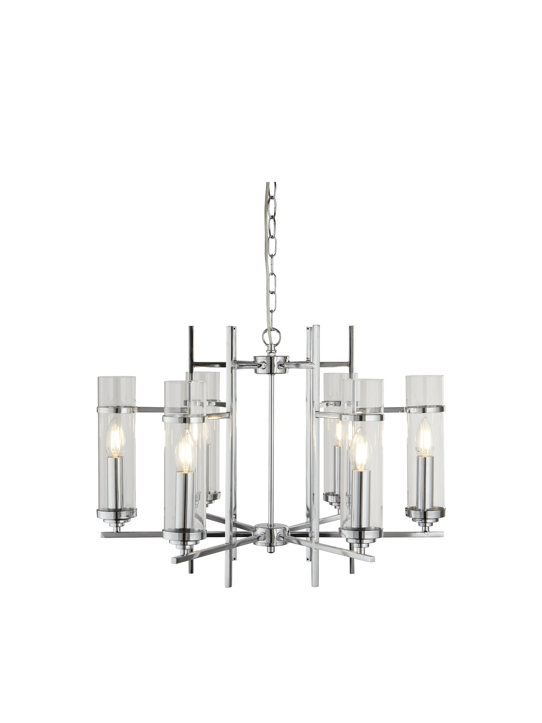Milo  6Lt Pendant - Chrome Metal & Glass