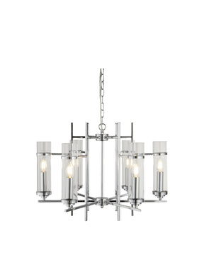 Milo  6Lt Pendant - Chrome Metal & Glass