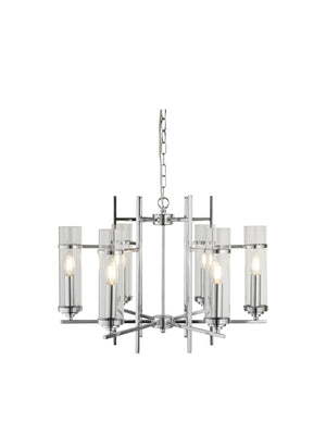 Milo  6Lt Pendant - Chrome Metal & Glass