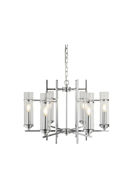Milo  6Lt Pendant - Chrome Metal & Glass