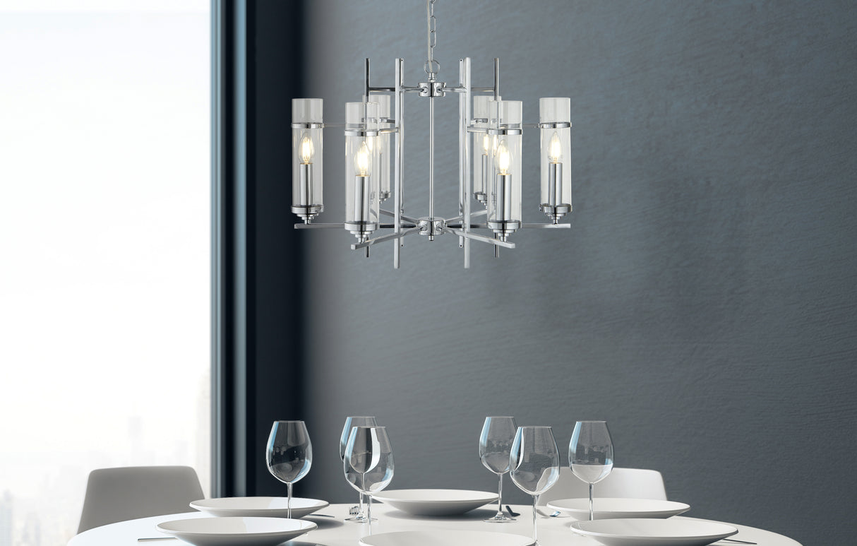 Searchlight Electric Milo  6Lt Pendant - Chrome Metal & Glass 3096-6CC