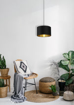 Searchlight Electric Drum Shade - Black Velvet with Gold Inner Dia.40cm 31040BK