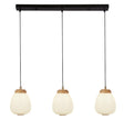 Ella 3Lt Pendant - Black Metal & Opal Ribbed Glass