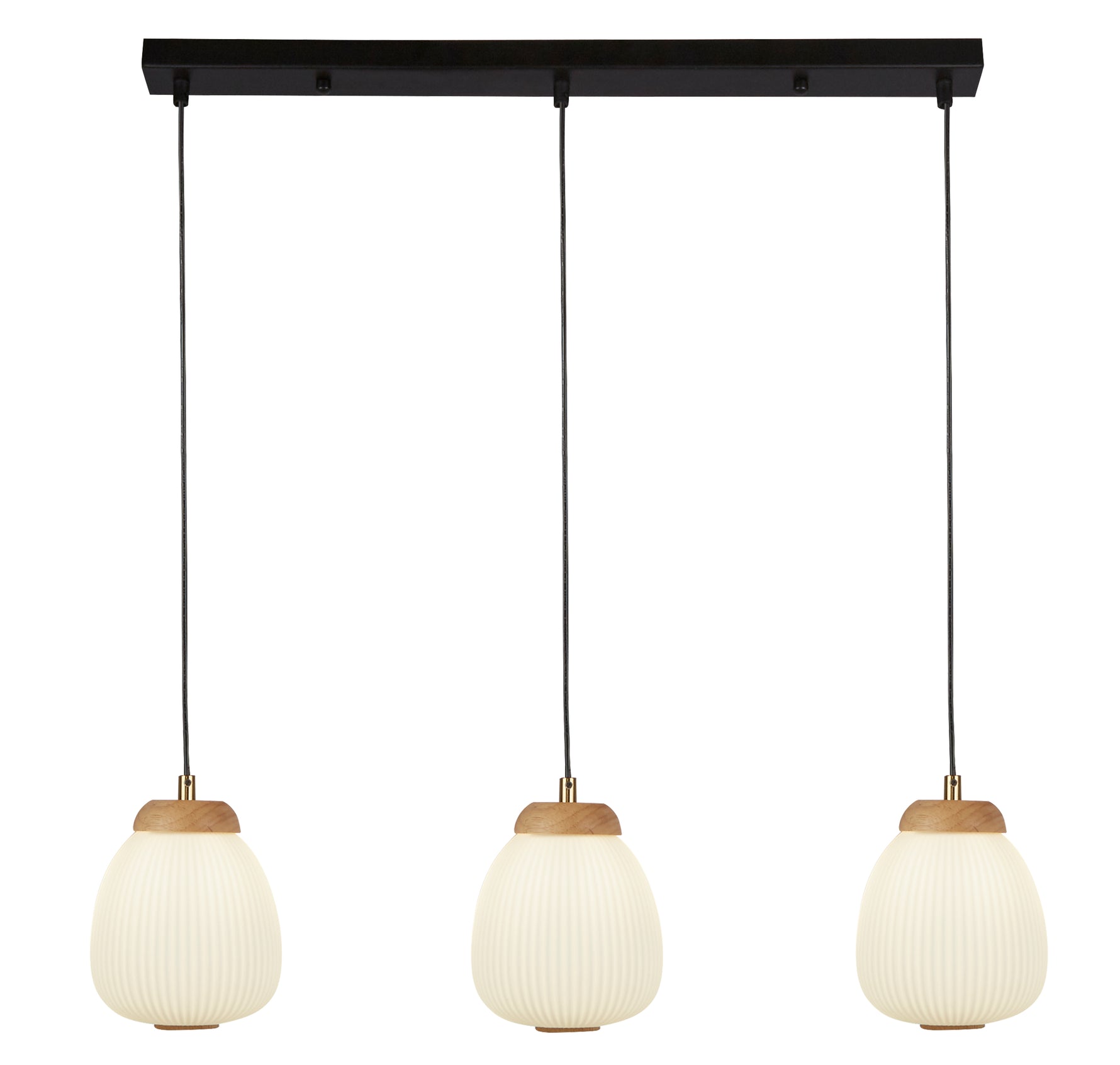 Ella 3Lt Pendant - Black Metal & Opal Ribbed Glass