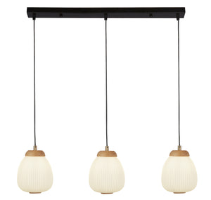 Ella 3Lt Pendant - Black Metal & Opal Ribbed Glass