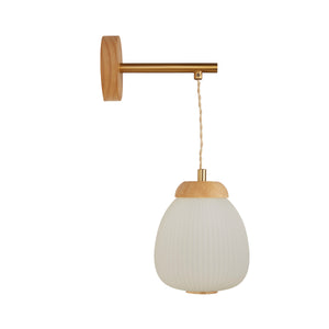 Searchlight Electric Ella Wall light - Brass Metal, Wood & Opal Ribbed Glass 31412-1NA