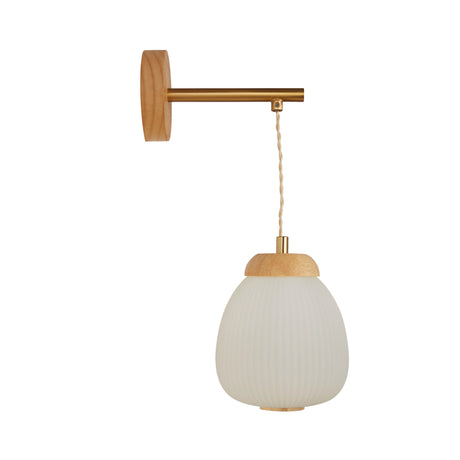 Searchlight Electric Ella Wall light - Brass Metal, Wood & Opal Ribbed Glass 31412-1NA