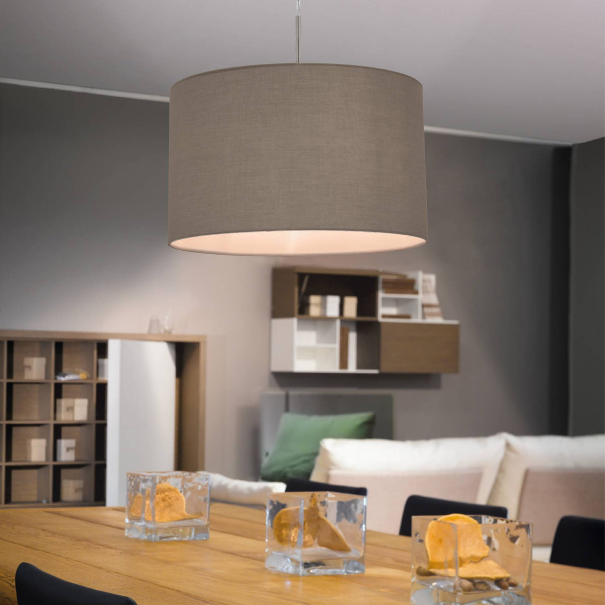 Eglo EU Pasteri Satin Nickel/Taupe Fabric Pendant Light, 38cm