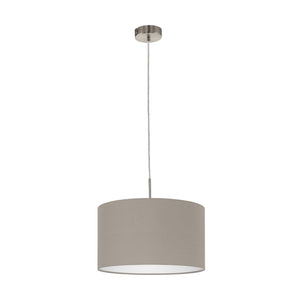 Eglo EU Pasteri Satin Nickel/Taupe Fabric Pendant Light, 38cm