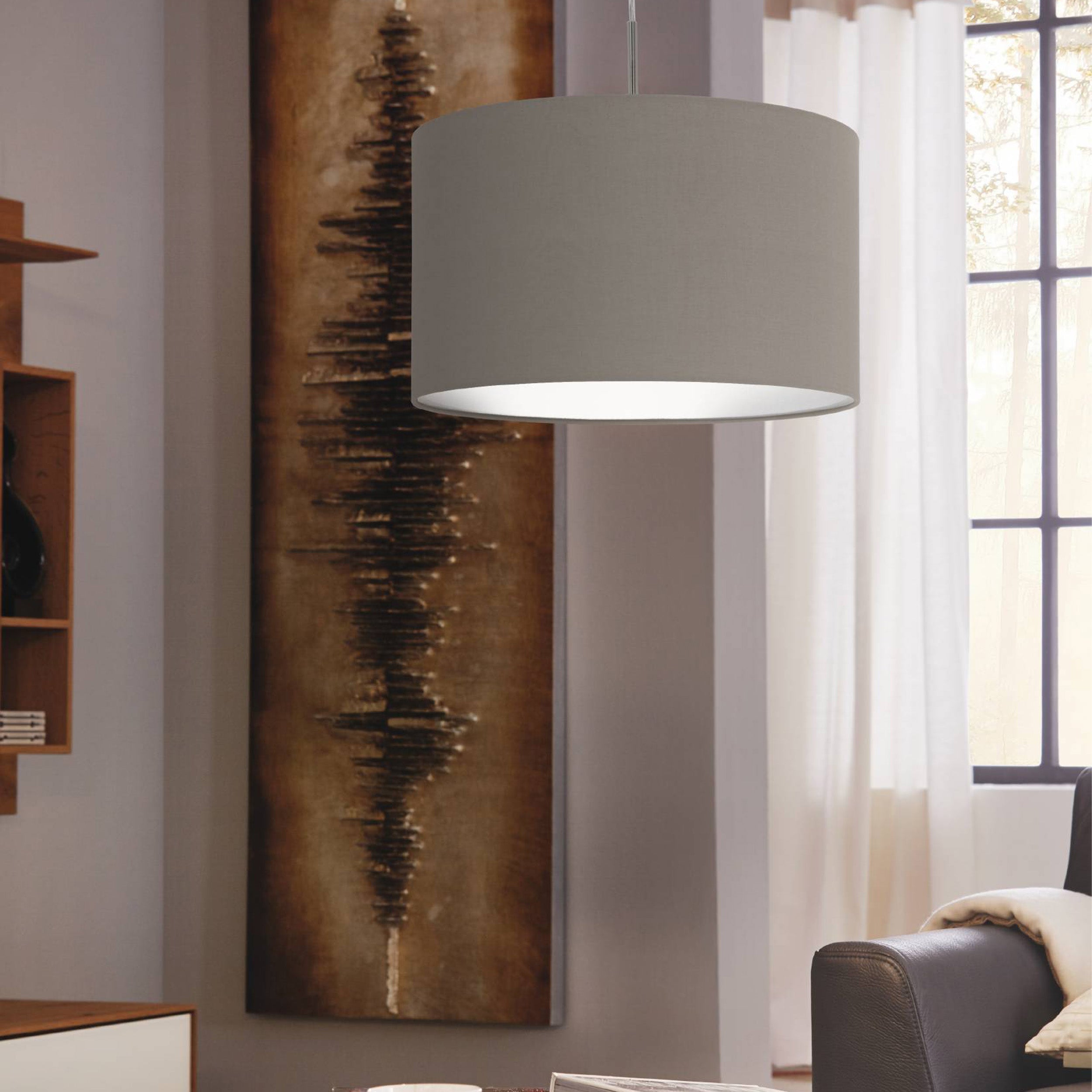 Eglo EU Pasteri Satin Nickel/Grey Fabric Pendant Light, 38cm