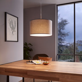 Eglo EU Pasteri Satin Nickel/Grey Fabric Pendant Light, 38cm