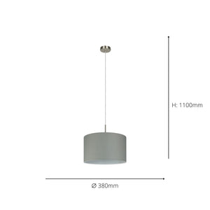 Eglo EU Pasteri Satin Nickel/Grey Fabric Pendant Light, 38cm