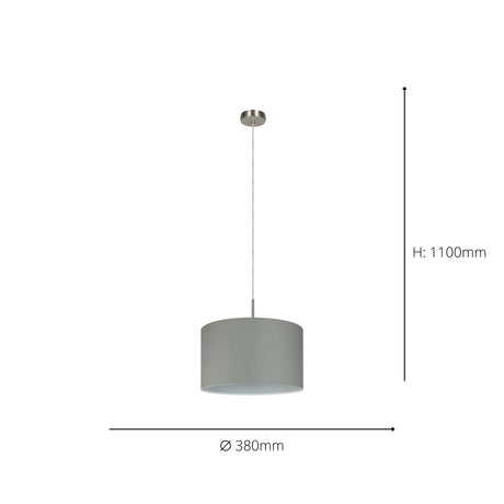 Eglo EU Pasteri Satin Nickel/Grey Fabric Pendant Light, 38cm