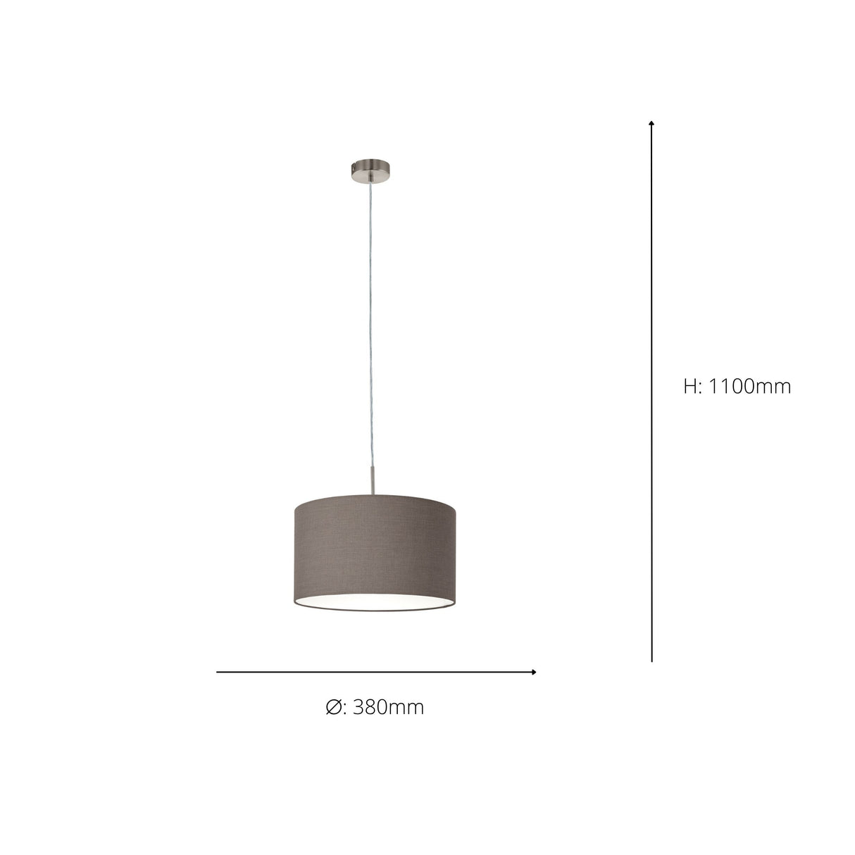 Eglo EU Pasteri Steel & Brown Fabric Single Pendant, 38cm