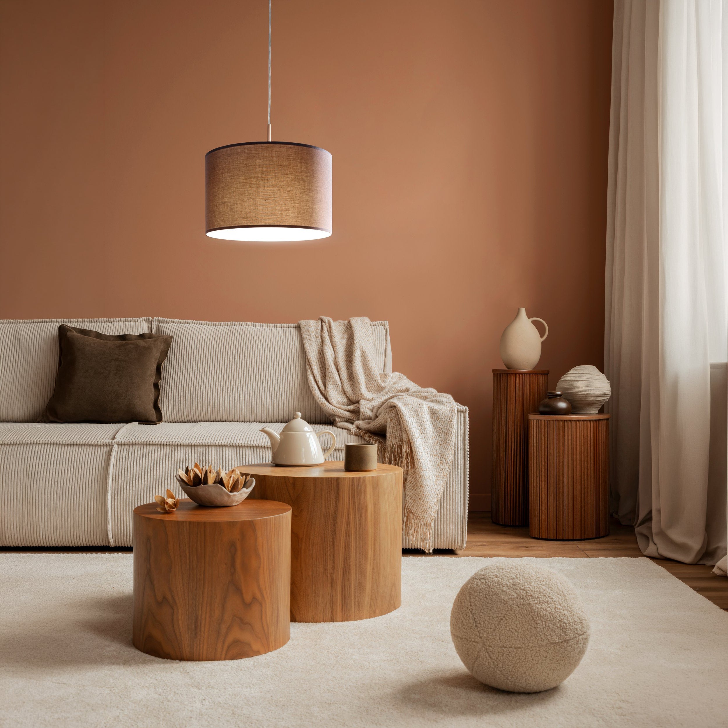 Eglo EU Pasteri Satin Nickel/Taupe Fabric Pendant Light, 38cm