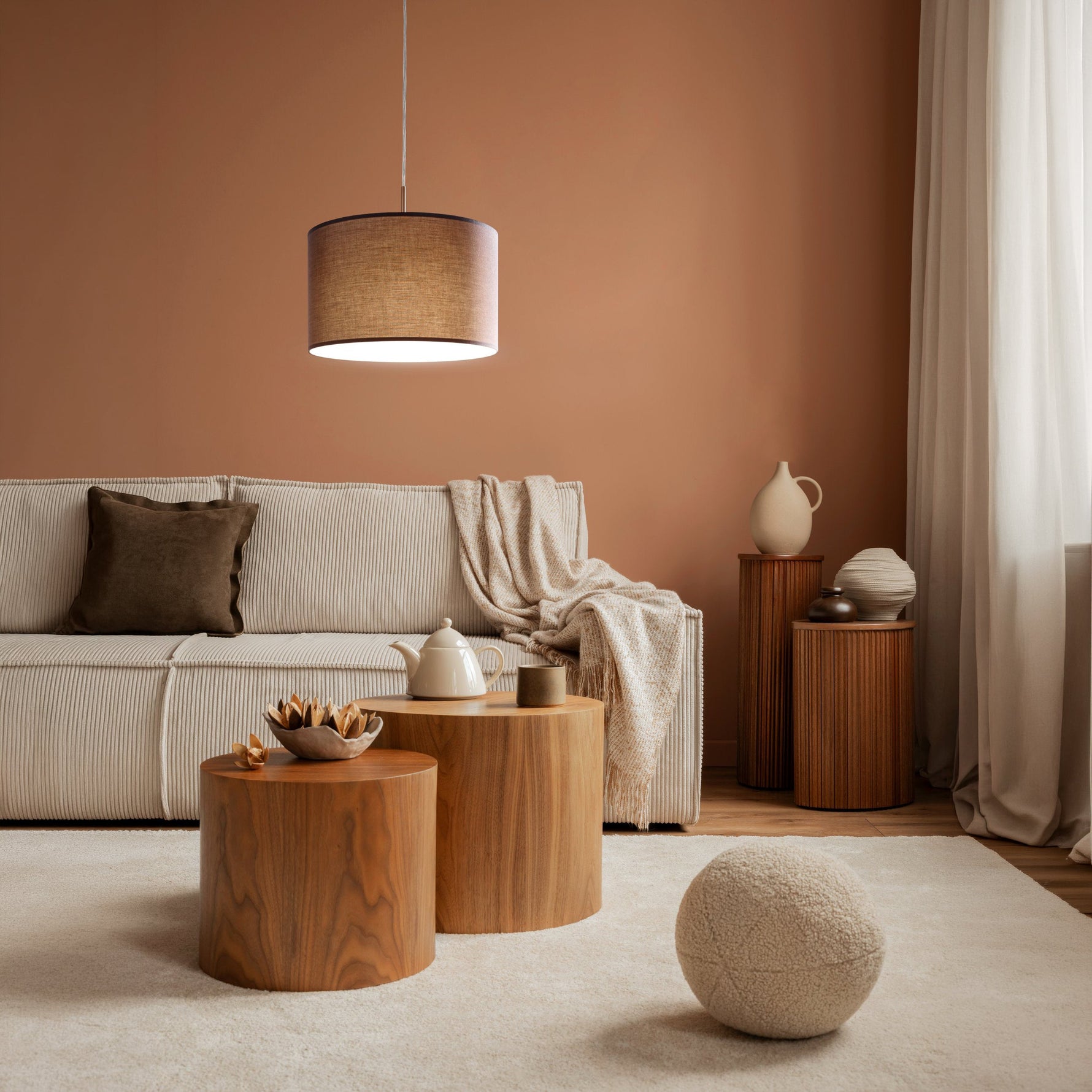 Eglo EU Pasteri Satin Nickel/Taupe Fabric Pendant Light, 38cm