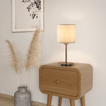 Eglo EU PASTERI Table Lamp – Satin Nickel Steel with White Fabric Shade, E27, Inline Switch, Indoor Lighting