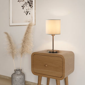 Eglo EU PASTERI Table Lamp – Satin Nickel Steel with White Fabric Shade, E27, Inline Switch, Indoor Lighting