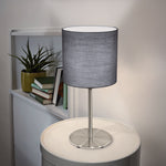 Eglo EU PASTERI Table Lamp – Satin Nickel Steel with Grey Fabric Shade, E27, Inline Switch, Indoor Lighting