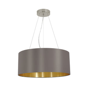 Eglo EU MASERLO Pendant Light – Satin Nickel Steel with Cappuccino & Gold Fabric Shade, Large, E27, Indoor Lighting