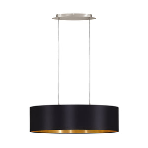 Eglo EU MASERLO Linear Pendant Light – Satin Nickel Steel with Black & Gold Fabric Shades, E27, Indoor Lighting