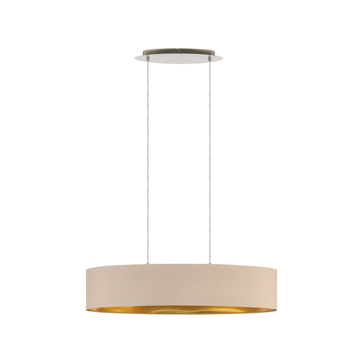 Eglo EU MASERLO Linear Pendant Light – Satin Nickel Steel with Taupe & Gold Fabric Shades, E27, Indoor Lighting