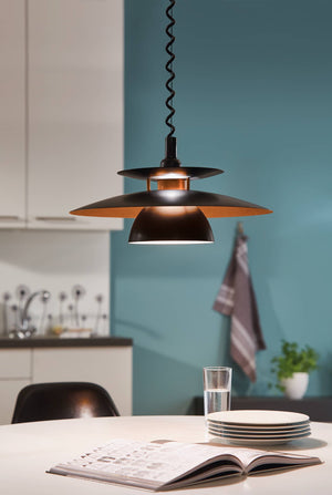 Eglo EU BRENDA Pendant Ceiling Light – Black & Copper Finish, Height Adjustable, E27, Indoor Lighting