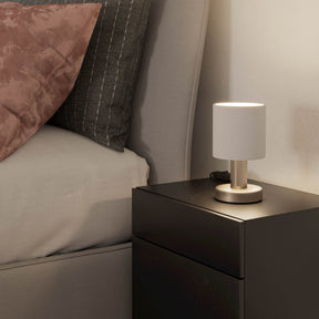 Eglo EU Montetto Table Lamp – White Fabric Shade with Satin Nickel Steel Base, E14