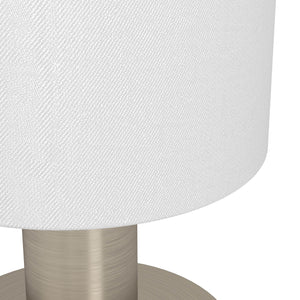 Eglo EU Montetto Table Lamp – White Fabric Shade with Satin Nickel Steel Base, E14