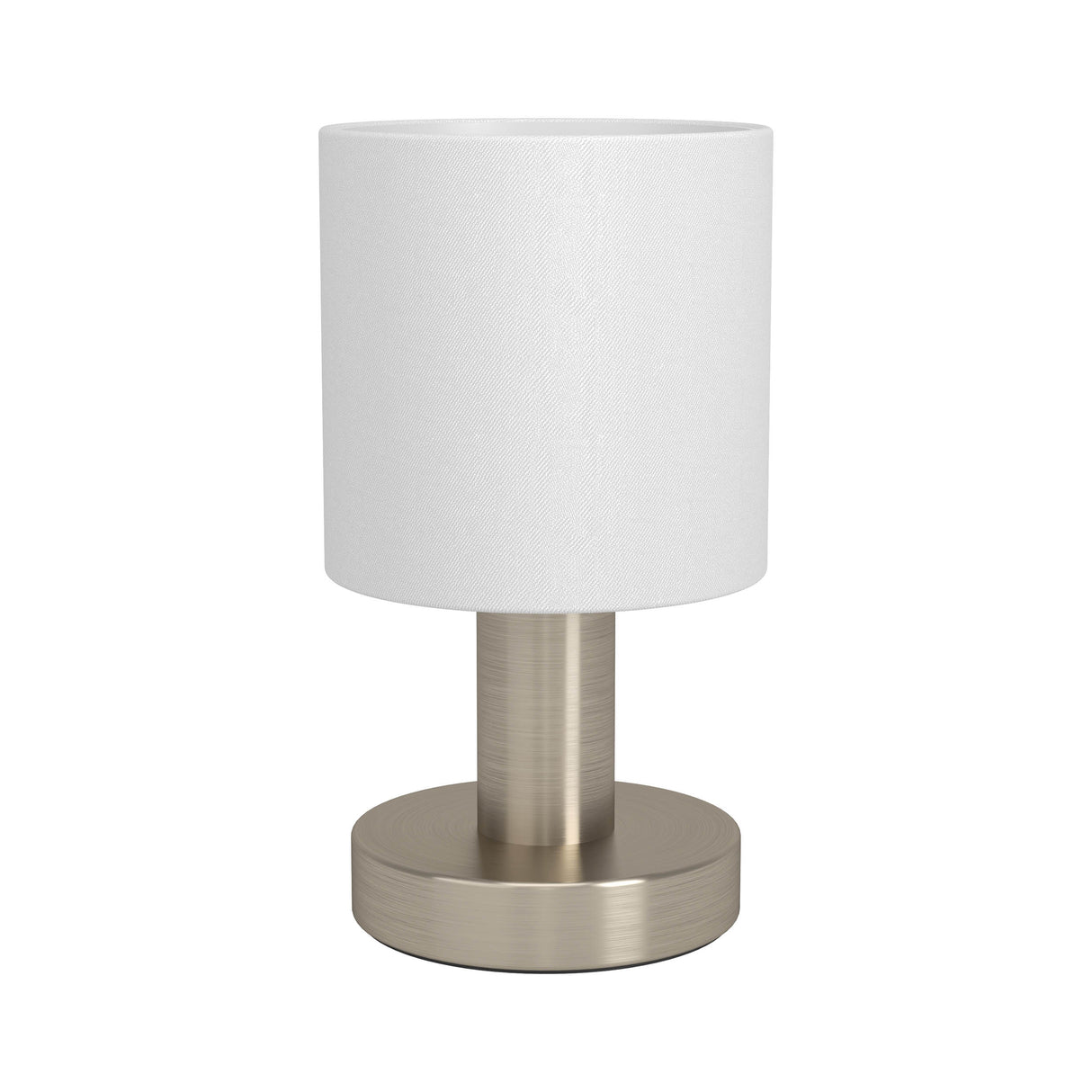 Eglo EU Montetto Table Lamp – White Fabric Shade with Satin Nickel Steel Base, E14