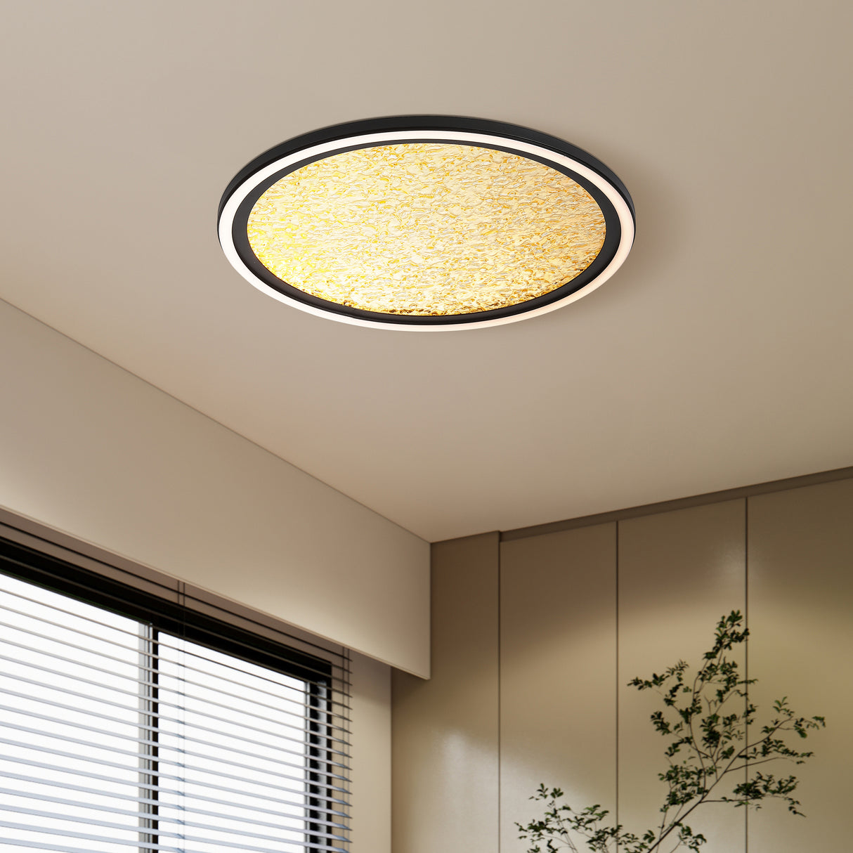 Searchlight Electric Luna LED Flush, Sand Black Metal & Gold PC Diffuser 31908-400GO