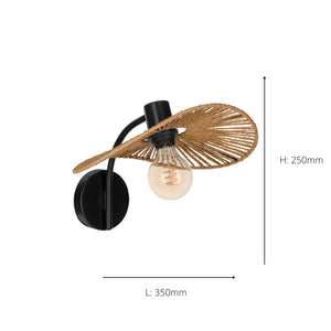 Eglo EU SIRUELA Wall Light – Vintage Black Steel with Natural Paper Shade, E27, Indoor Lighting