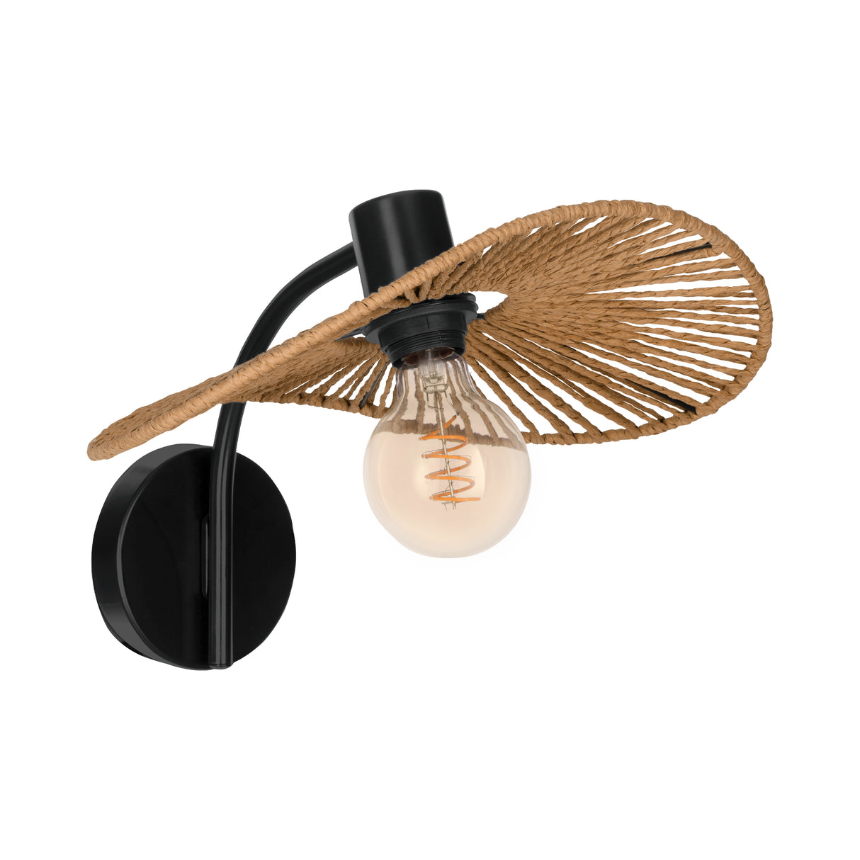 Eglo EU SIRUELA Wall Light – Vintage Black Steel with Natural Paper Shade, E27, Indoor Lighting