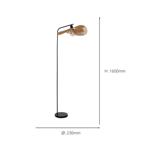 Eglo EU SIRUELA Vintage Floor Lamp – Black Steel, Natural Paper Shade, E27 Fitting