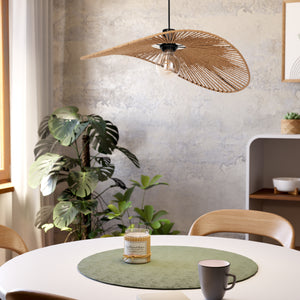 Eglo EU SIRUELA Vintage Pendant Light – Black Steel, Natural Paper Shade, E27 Fitting