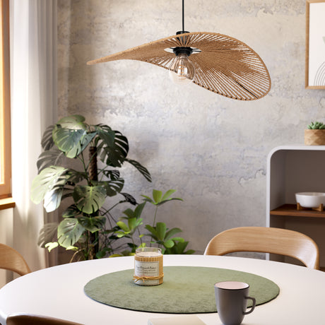 Eglo EU SIRUELA Vintage Pendant Light – Black Steel, Natural Paper Shade, E27 Fitting