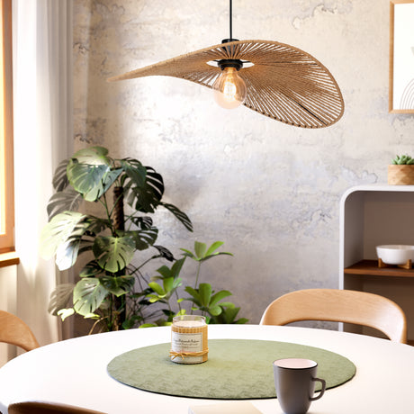 Eglo EU SIRUELA Vintage Pendant Light – Black Steel, Natural Paper Shade, E27 Fitting