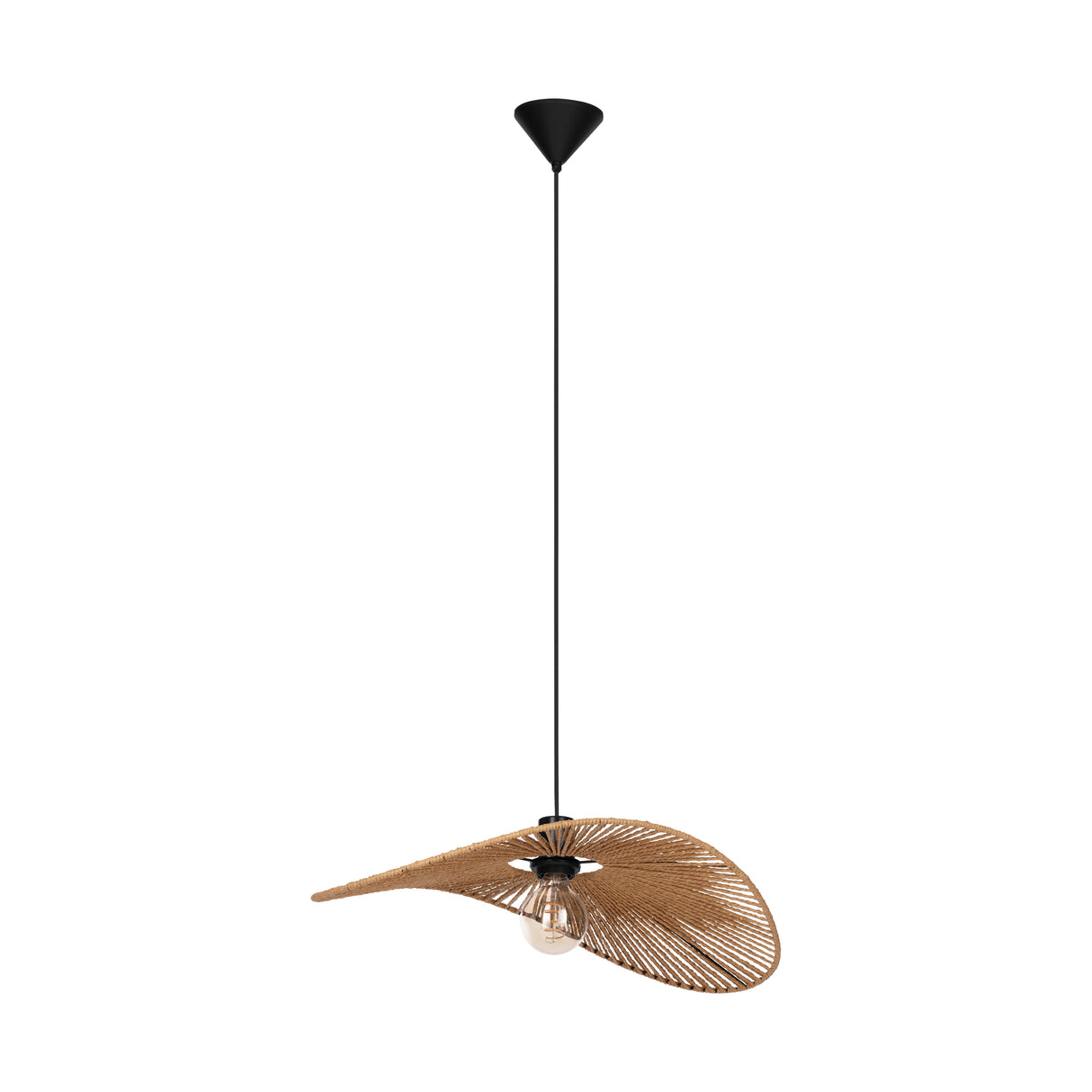 Eglo EU SIRUELA Vintage Pendant Light – Black Steel, Natural Paper Shade, E27 Fitting