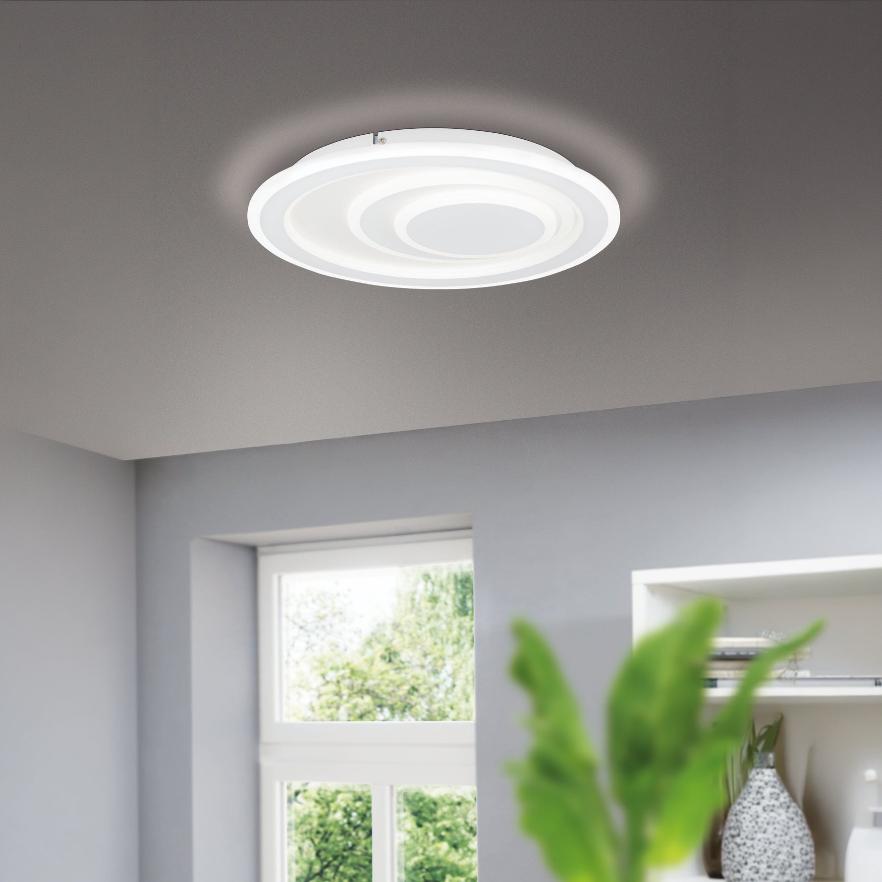 Eglo EU Palagiano 1 Plastic & Steel White LED Modern Ceiling Light, 38cm product image - Endon Lighting from First Light Direct with great prices and fast UK delivery