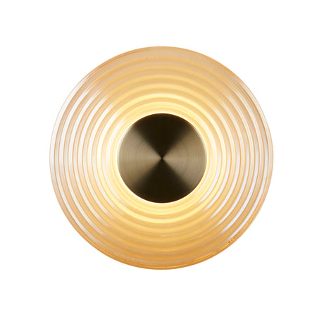 Cleo LED Wall Light, Antique Brass Metal with Amber Glass