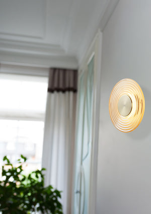 Searchlight Electric Cleo LED Wall Light, Antique Brass Metal with Amber Glass 32210AM