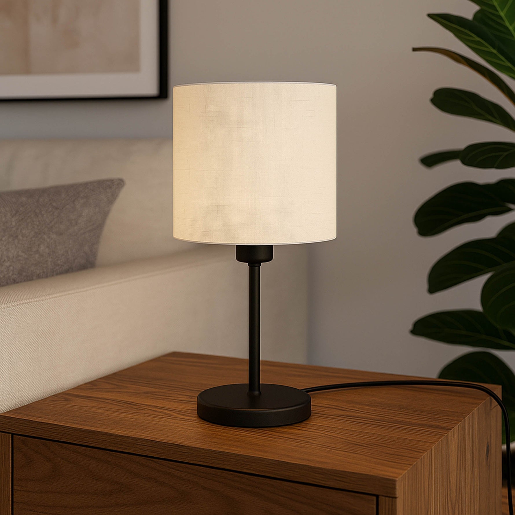 Eglo EU Montetto Table Lamp – White Fabric Shade with Satin Nickel Steel Base, E14