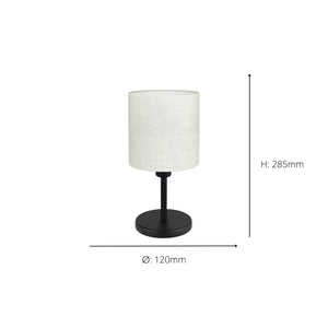 Eglo EU Montetto 1 Table Lamp Natural Fabric Shade with Black Steel Base, E14