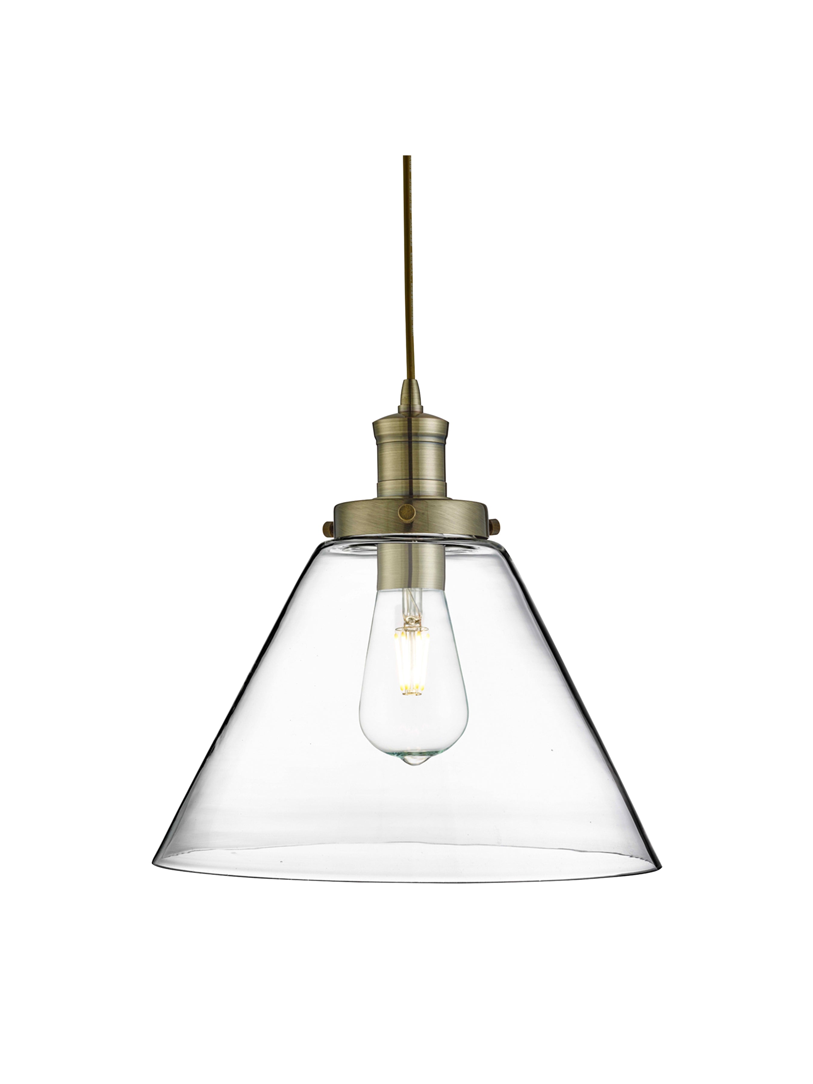 Pyramid  Pendant  - Antique Brass Metal & Glass