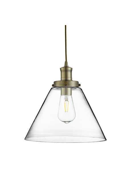 Searchlight Electric Pyramid  Pendant  - Antique Brass Metal & Glass 3228AB