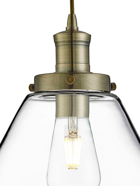 Searchlight Electric Pyramid  Pendant  - Antique Brass Metal & Glass 3228AB