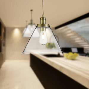 Searchlight Electric Pyramid  Pendant  - Antique Brass Metal & Glass 3228AB